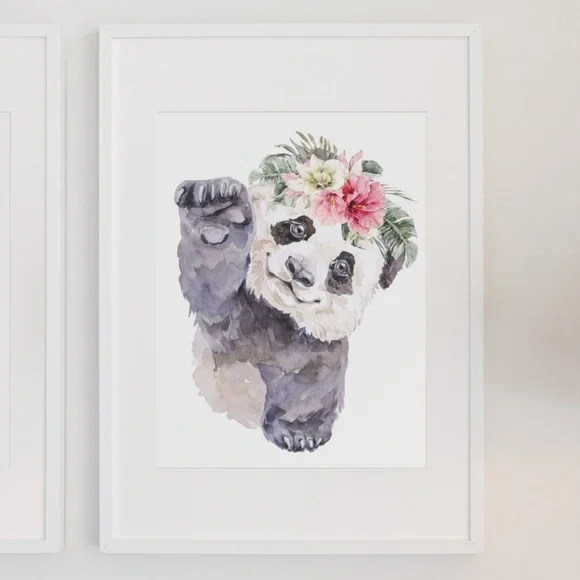 Watercolor Floral Panda Wall Art Illustration Print Poster Card Unframed - Picture 3 of 8